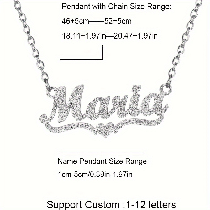 Custom Bling Name Necklace 316L Stainless Steel Heart Nameplate Pendant